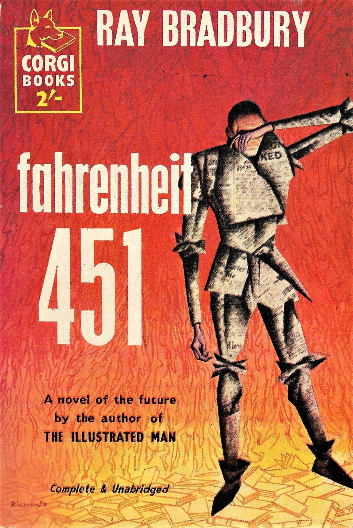 FAHRENHEIT_451_by_Ray_Bradbury,_Corgi_1957._160_pages._Cover_by_John_Richards